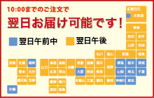 朝10:00までの注文については最短で翌日午前中にお届け可能です。